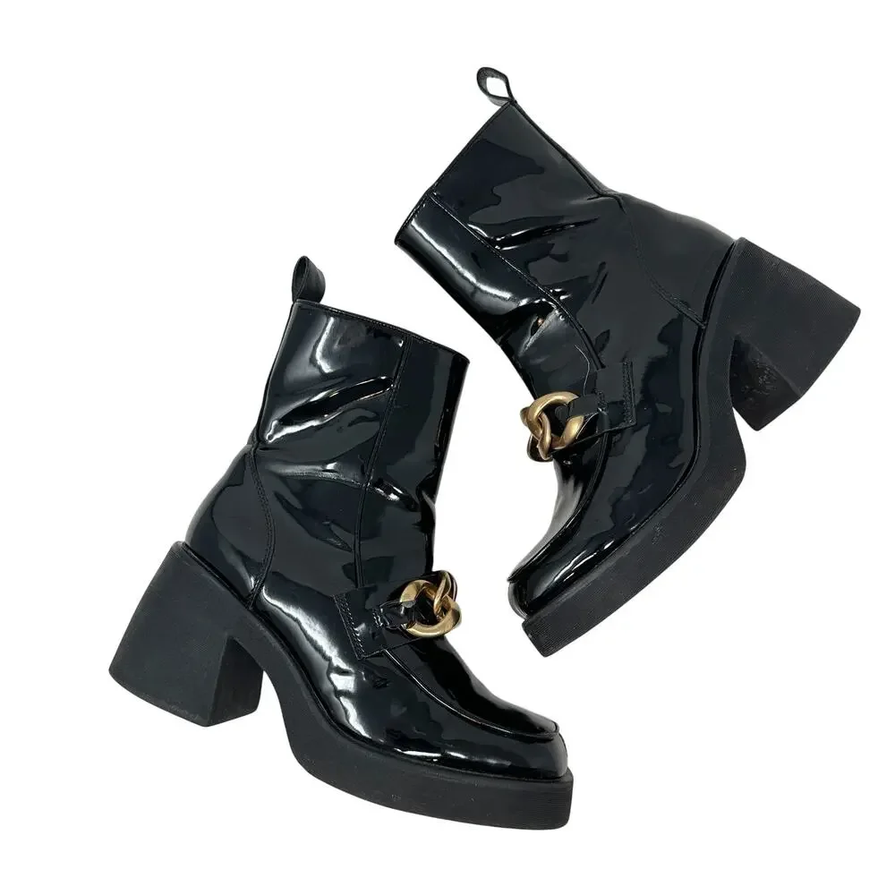Steve Madden Bloom Platform‎ Boot Loafer Chunky Patent Leather Black Size 8.5